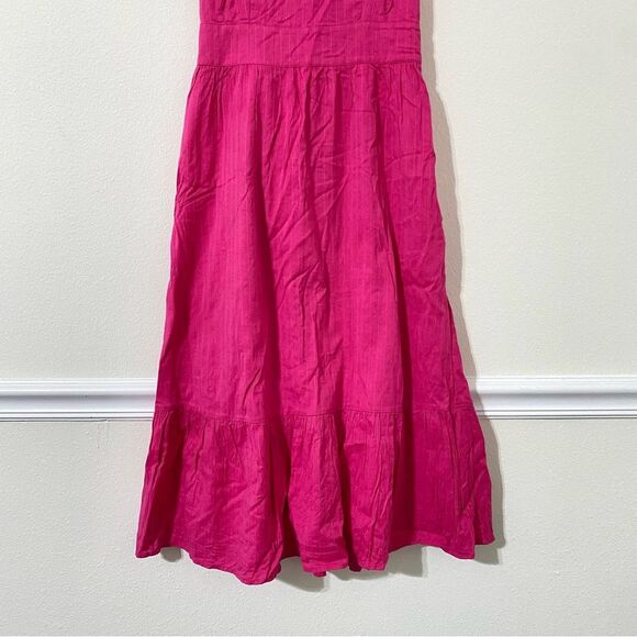 LOFT Pink Flutter Sleeve Cut Out Back Tiered Midi Dress Cotton Lined Size 2 - Picture 11 of 16